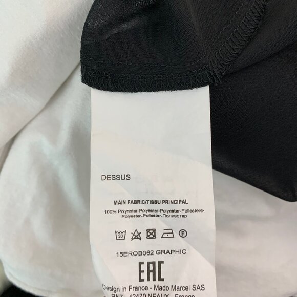 Mado Et Les Autres 44 Dress Sleeveless Black White Layered Feather Graphic Sheer - Picture 7 of 9